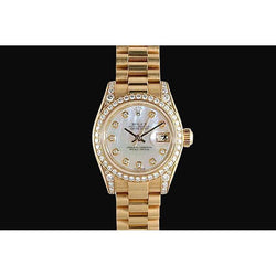 Geelgouden Rolex Datumjust-horloge voorzitter met diamanten wijzerplaat