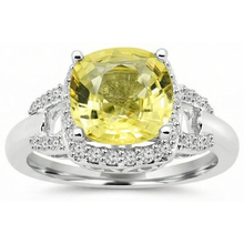 Afbeelding in Gallery-weergave laden, Gele saffier en Natuurlijke echte diamanten ( niet in een laboratorium gekweekt ) 4 karaats ring wit goud 14K
