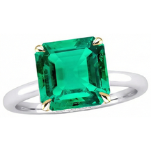 Afbeelding in Gallery-weergave laden, Smaragd Gekleurde Steen Ring 5-karaat Tweekleurig 14K Goud – hoekaanzicht
