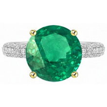 Afbeelding in Gallery-weergave laden, Fijne Smaragd Gekleurde Steen Ring 4-karaat Bicolor 14K Goud – hoekaanzicht
