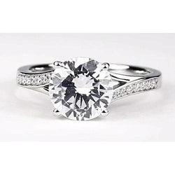 Verlovingsring met gespleten schacht, 2.50 Karaat Ronde Echte Natuurlijke uit de a aarde gewonnen Diamant, 14K Witgoud