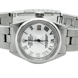 Gladde lunette witte Romeinse wijzerplaat Rolex Datumjust dameshorloge roestvrij staal Oester