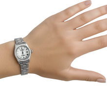 Afbeelding in Gallery-weergave laden, Gladde lunette witte Romeinse wijzerplaat Rolex Datumjust dameshorloge roestvrij staal Oester
