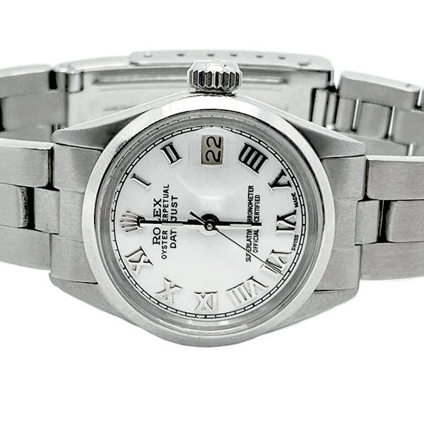 Gladde lunette witte Romeinse wijzerplaat Rolex Datumjust dameshorloge roestvrij staal Oester