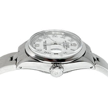 Afbeelding in Gallery-weergave laden, Gladde lunette witte Romeinse wijzerplaat Rolex Datumjust dameshorloge roestvrij staal Oester
