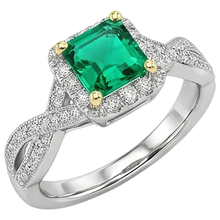 Afbeelding in Gallery-weergave laden, Smaragd Gekleurde Steen Ring 2,50 karaat Bicolor 14K Goud – zijaanzicht
