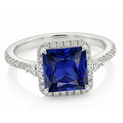 14K Witgoud Royal Blue Saffier Edelsteen Ring – 5-karaat Princess