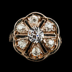Gouden Oud Mijn Geslepen Echte Natuurlijke uit de a aarde gewonnen Diamant Zwarte Onyx Ring Bloem Stijl 4.50 Karaat