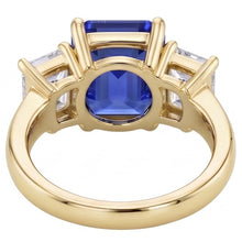 Afbeelding in Gallery-weergave laden, Gouden 3 steen blauwe saffier smaragd Natuurlijke echte diamant ( niet in het laboratorium gekweekt )en ring 3,50 karaat
