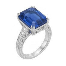 Afbeelding in Gallery-weergave laden, Gouden Natuurlijke uit de aarde gewonnen Diamanten Sieraden Prong Gezet Blauwe Saffier Ring 5 Karaat Milgrain
