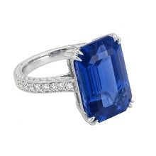 Afbeelding in Gallery-weergave laden, Gouden Natuurlijke uit de aarde gewonnen Diamanten Sieraden Prong Gezet Blauwe Saffier Ring 5 Karaat Milgrain
