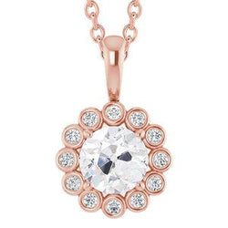 Gouden Echt Natuurlijk uit de aarde gewonnen Diamanten Hanger Rond Oude Mijnwerker Kastzetting 4 Karaat Bloemstijl