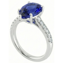 Afbeelding in Gallery-weergave laden, Gouden Edelsteen Ring Blauwe Saffier Met Diamanten Accenten 4 Karaat
