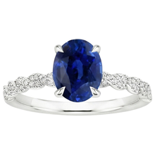 Afbeelding in Gallery-weergave laden, Gouden Edelsteen Ring Ovale Blauwe Saffier &amp; Pave Set Diamanten 3,50 Karaat
