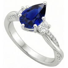 Afbeelding in Gallery-weergave laden, Gouden Edelsteen Ring Peer Blauwe Saffier &amp; Ronde Diamanten 5,50 Karaat
