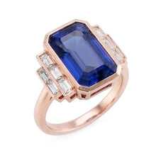 Afbeelding in Gallery-weergave laden, Gouden Edelsteen Ring Smaragd Saffier &amp; Baguette Diamanten 3,50 Karaat

