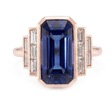 Afbeelding in Gallery-weergave laden, Gouden Edelsteen Ring Smaragd Saffier &amp; Baguette Diamanten 3,50 Karaat
