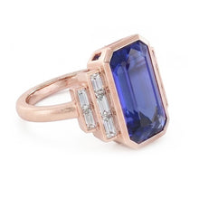 Afbeelding in Gallery-weergave laden, Gouden Edelsteen Ring Smaragd Saffier &amp; Baguette Diamanten 3,50 Karaat
