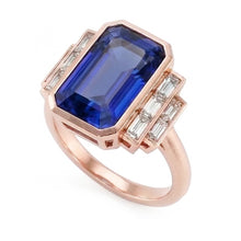 Afbeelding in Gallery-weergave laden, Gouden Edelsteen Ring Smaragd Saffier &amp; Baguette Diamanten 3,50 Karaat
