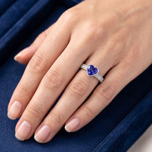 Afbeelding in Gallery-weergave laden, Gouden Halo Bezel Set Hart Sri Lankaanse Saffier Ring 2 karaats Natuurlijke echte diamant ( niet ...
