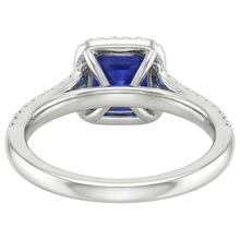 Afbeelding in Gallery-weergave laden, Gouden Halo Natuurlijke echte diamanten ( niet in een laboratorium gekweekt ) verlovingsring 3,25 karaat Asscher blauwe saffier
