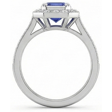 Afbeelding in Gallery-weergave laden, Gouden Halo Smaragd Vormige Sri Lankaanse Saffier Diamanten Ring 3,50 Karaat
