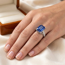 Afbeelding in Gallery-weergave laden, Gouden Natuurlijke uit de aarde gewonnen Diamanten Sieraden Prong Gezet Blauwe Saffier Ring 5 Karaat Milgrain

