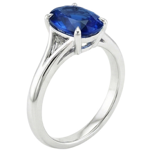 Afbeelding in Gallery-weergave laden, Gouden Solitaire Blauwe Saffier Ring Prong Set Ovale Split Shank 3 Karaat
