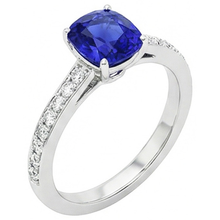 Afbeelding in Gallery-weergave laden, Gouden Solitaire Blauwe Saffier Ring Met Ronde Natuurlijke uit de aarde gewonnen Diamanten Accenten 6 Karaat
