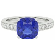 Afbeelding in Gallery-weergave laden, Gouden Solitaire Blauwe Saffier Ring Met Ronde Natuurlijke uit de aarde gewonnen Diamanten Accenten 6 Karaat
