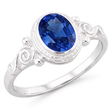 Afbeelding in Gallery-weergave laden, Gouden Solitaire ovale blauwe saffier ring antieke stijl 2 karaat

