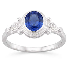 Afbeelding in Gallery-weergave laden, Gouden Solitaire ovale blauwe saffier ring antieke stijl 2 karaat
