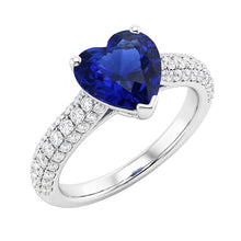 Afbeelding in Gallery-weergave laden, Gouden blauwe saffier edelsteen ring 4 karaat meerdere rijen pave set Natuurlijke echte diamant ( niet in het laboratorium gekweekt )en
