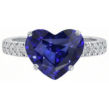 Afbeelding in Gallery-weergave laden, Gouden Natuurlijke echte diamant ( niet in het laboratorium gekweekt )en ring hartvormige blauwe saffier edelsteen 5 karaat
