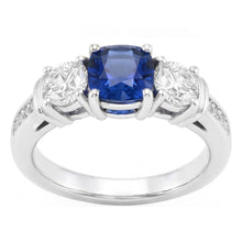 Afbeelding in Gallery-weergave laden, Gouden edelsteen kussen saffier ring 2,50 karaat 3 stenen stijl Natuurlijke echte diamant ( niet in het laboratorium gekweekt )
