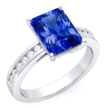 Afbeelding in Gallery-weergave laden, Gouden jubileum blauwe saffier ring 4 karaat kanaalset Natuurlijke echte diamant ( niet in het laboratorium gekweekt )en

