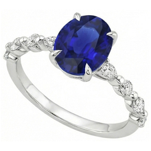 Afbeelding in Gallery-weergave laden, Gouden Ovale Blauwe Saffier Natuurlijke uit de aarde gewonnen Diamanten Ring Marquise &amp; Rond Geslepen 6 Karaat Nieuw
