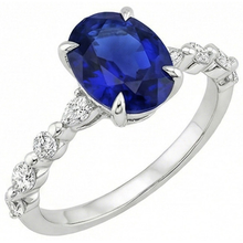 Afbeelding in Gallery-weergave laden, Gouden Ovale Blauwe Saffier Natuurlijke uit de aarde gewonnen Diamanten Ring Marquise &amp; Rond Geslepen 6 Karaat Nieuw
