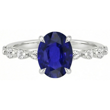 Afbeelding in Gallery-weergave laden, Gouden Ovale Blauwe Saffier Natuurlijke uit de aarde gewonnen Diamanten Ring Marquise &amp; Rond Geslepen 6 Karaat Nieuw
