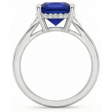 Afbeelding in Gallery-weergave laden, Gouden Ring met 3 uit de a aarde gewonnen Diamanten &amp; Blauwe Saffier met Gespleten Band 5.25 Karaat
