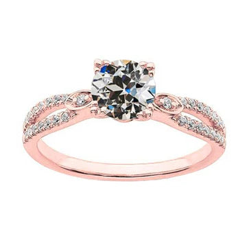 Gouden Damesring Rond Old Mine Cut Echt Diamond Split Shank 3,50 Karaat