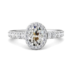 Gouden Halo Ring Ovale Oud Geslepen Natuurlijke uit de aarde gewonnen Diamanten Sieraden 6.50 Karaat