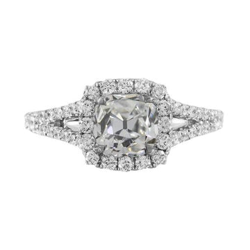 Gouden Halo Trouwring Oud Geslepen Kussen Echt Diamant Gespleten Schacht 2 Karaat