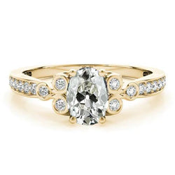 Gouden Ovale Oude Mijnwerker Echte Natuurlijke uit de aarde gewonnen Diamanten Ring Lunette Prong Gezet 4.50 Karaat