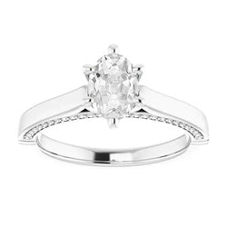 Gouden Ovale Oude Mijnwerker Echte Natuurlijke uit de aarde gewonnen Diamanten Ring Prong Gezet 4.25 Karaat Taps Toelopende Ringband