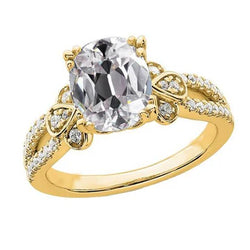 Gouden Ronde & Ovale Oude Mijnwerker Echte Natuurlijke uit de aarde gewonnen Diamanten Ring met Gespleten Schacht 6 Karaat