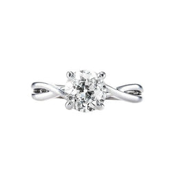 Gouden Solitaire Ring Oud Geslepen Ronde Echt Diamant Gedraaide Schacht 1 Karaat