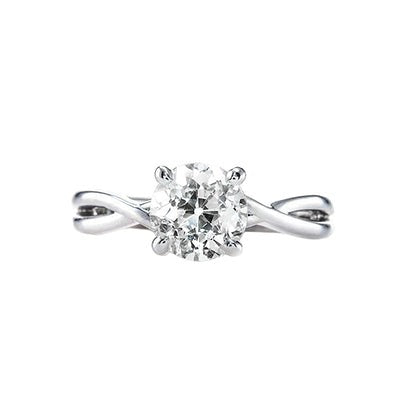 Gouden Solitaire Ring Oud Geslepen Ronde Echt Diamant Gedraaide Schacht 1 Karaat