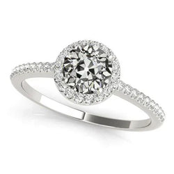 Gouden Solitaire Ring Rond Oud Geslepen Natuurlijke uit de aarde gewonnen Diamant Taps Toelopende Schacht 2 Karaat
