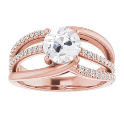 Gouden Trouwring Oud Geslepen Ronde Echt Diamanten 4 Karaat 14K Rose Gold